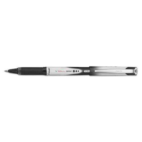 Pilot VBall Grip Liquid Ink Roller Ball Pen, Stick, Extra-Fine 0.5 mm, Black Ink, Black-White Barrel, Dozen 35470