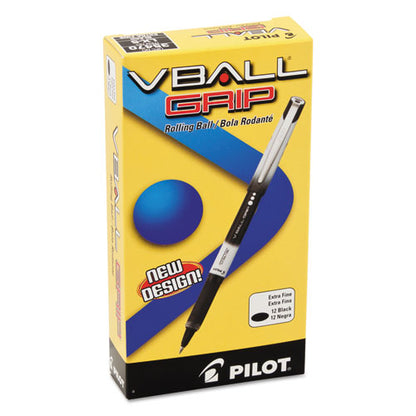 Pilot VBall Grip Liquid Ink Roller Ball Pen, Stick, Extra-Fine 0.5 mm, Black Ink, Black-White Barrel, Dozen 35470