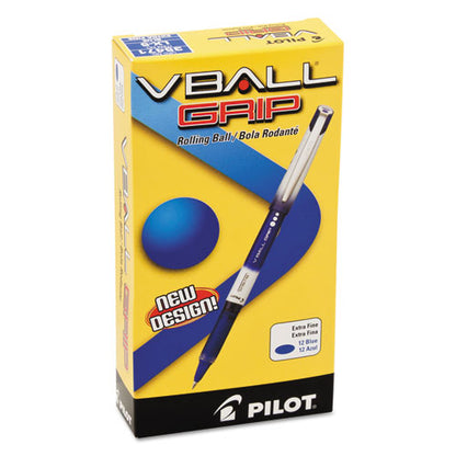 Pilot VBall Grip Liquid Ink Roller Ball Pen, Stick, Extra-Fine 0.5 mm, Blue Ink, Blue-White Barrel, Dozen 35471