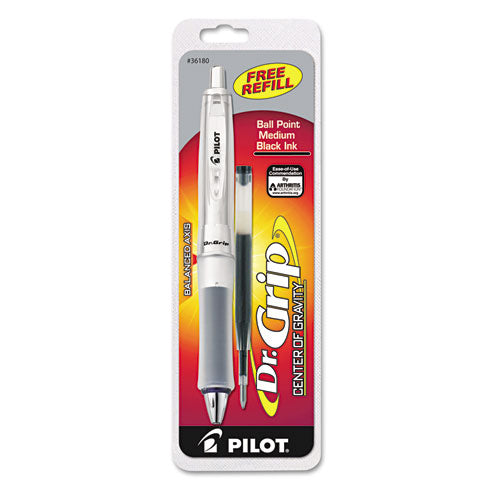 Pilot Dr. Grip Center of Gravity Ballpoint Pen, Retractable, Medium 1 mm, Black Ink, Silver-Charcoal Grip Barrel 36180