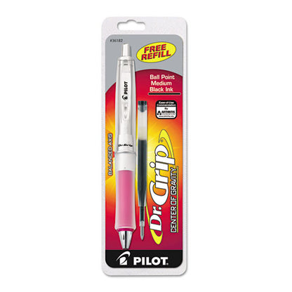Pilot Dr. Grip Center of Gravity Ballpoint Pen, Retractable, Medium 1 mm, Black Ink, Silver-Pink Grip Barrel 36182