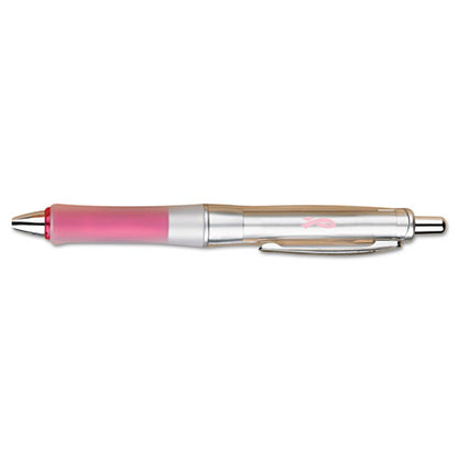 Pilot Dr. Grip Center of Gravity Breast Cancer Awareness Ballpoint Pen, Retractable, Medium 1mm, Black Ink, Silver-Pink Barrel 36192