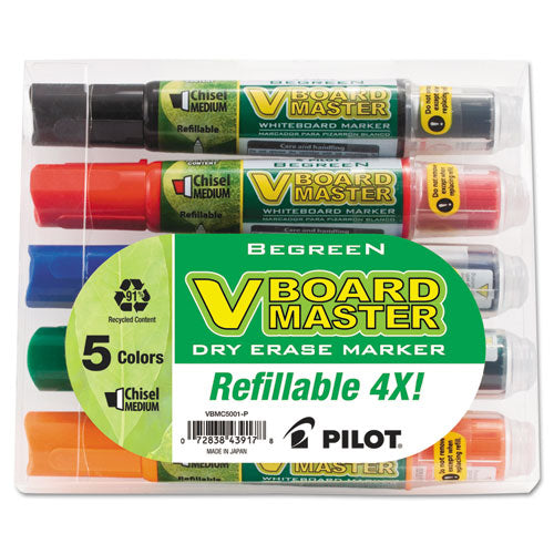 Pilot BeGreen V Board Master Dry Erase Marker, Medium Chisel Tip, Assorted Colors, 5-Pack 43917