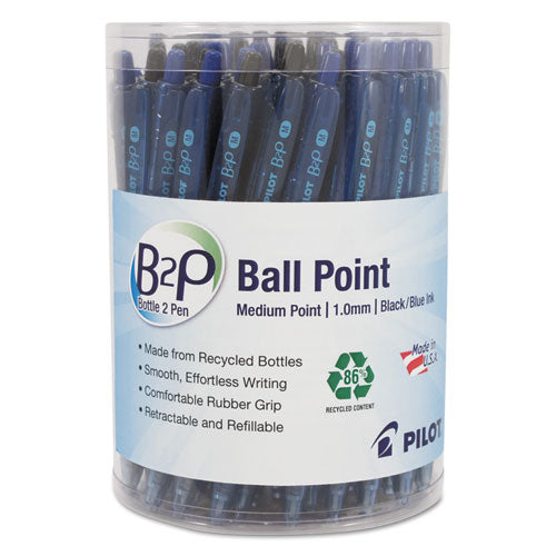 Pilot B2P Bottle-2-Pen Recycled Ballpoint Pen, Retractable, Medium 1 mm, Assorted Ink and Barrel Colors, 36-Pack 57050