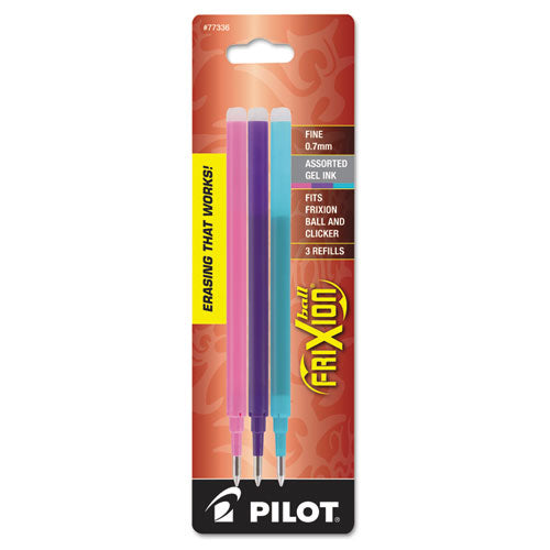 Pilot Refill for Pilot FriXion Erasable, FriXion Ball, FriXion Clicker and FriXion LX Gel Ink Pens, Fine Tip, Assorted Ink, 3-Pack 77336