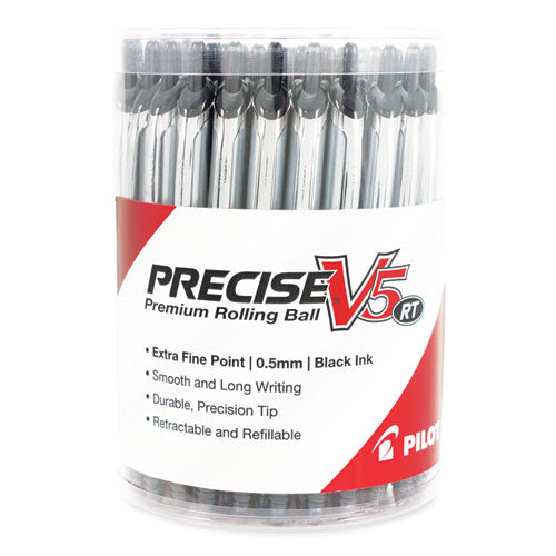 Pilot Precise V5RT Roller Ball Pen, Retractable, Extra-Fine 0.5 mm, Black Ink, Black Barrel, 30-Pack PIL84067