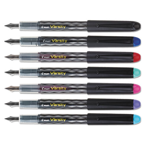 Pilot Varsity Fountain Pen, Medium 1 mm, Assorted Ink Colors, Gray Pattern Wrap, 7-Pack 90029