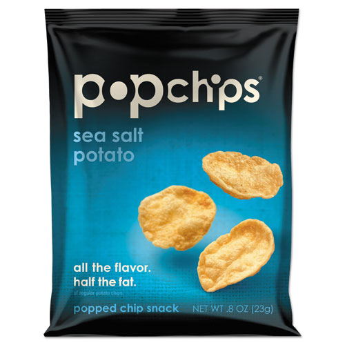 popchips Potato Chips, Sea Salt Flavor, 0.8 oz Bag, 24-Carton 71100