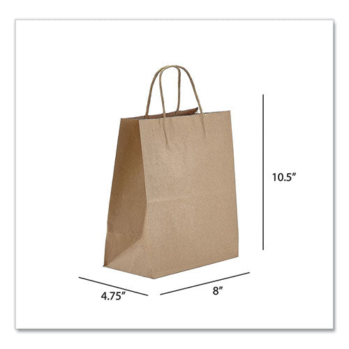 Prime Time Packaging Kraft Paper Bags, Tempo, 8 x 4.75 x 10.5, Natural, 250-Carton NK8510