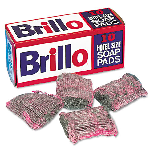 Brillo Hotel Size Steel Wool Soap Pad, 4 x 4, Charcoal-Pink,10-Pack, 120-Carton SP1210BRILLO