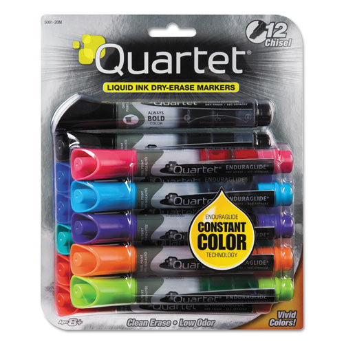 Quartet EnduraGlide Dry Erase Marker, Broad Chisel Tip, Nine Assorted Colors, 12-Set 5001-20MA
