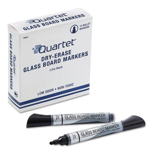 Quartet Premium Glass Board Dry Erase Marker, Broad Bullet Tip, Black, Dozen 79553