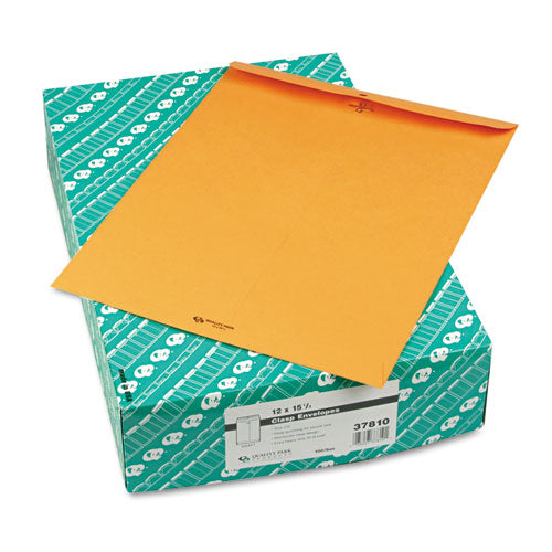 Quality Park Clasp Envelope, #15 1-2, Square Flap, Clasp-Gummed Closure, 12 x 15.5, Brown Kraft, 100-Box QUA37810