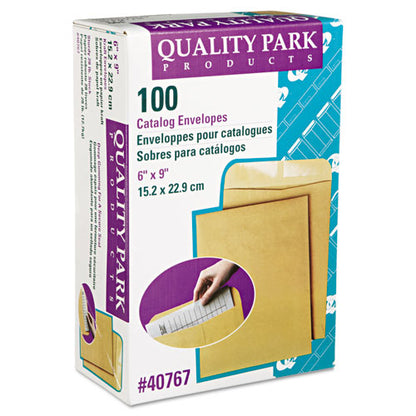 Quality Park Catalog Envelope, #1, Square Flap, Gummed Closure, 6 x 9, Brown Kraft, 100-Box QUA40767