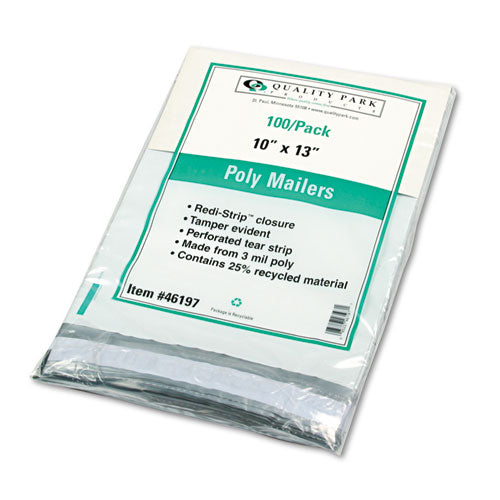 Quality Park Redi-Strip Poly Mailer, #4, Square Flap, Redi-Strip Closure, 10 x 13, White, 100-Pack QUA46197