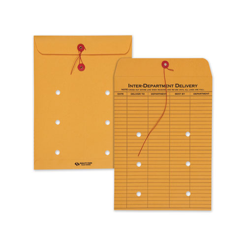 Quality Park Brown Kraft String and Button Interoffice Envelope, #90, One-Sided Five-Column Format, 9 x 12, Brown Kraft, 100-Carton QUA63462