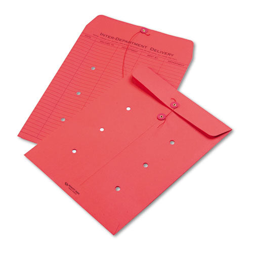 Quality Park Colored Paper String and Button Interoffice Envelope, #97, One-Sided Five-Column Format, 10 x 13, Red, 100-Box QUA63574