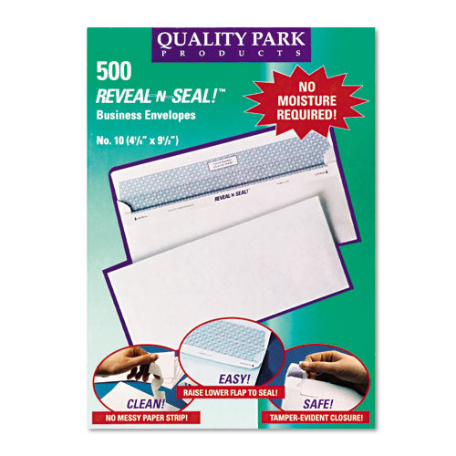 Quality Park Reveal-N-Seal Envelope, #10, Commercial Flap, Self-Adhesive Closure, 4.13 x 9.5, White, 500-Box QUA67218