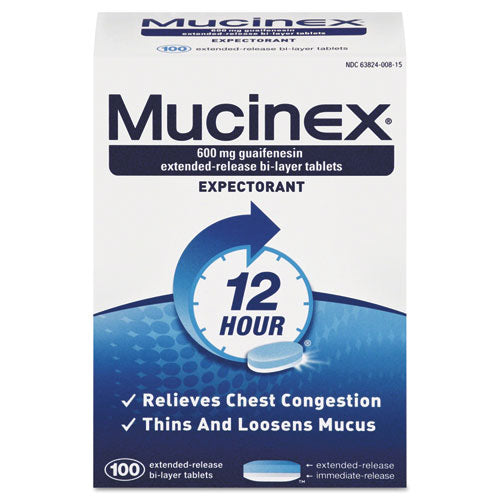 Mucinex Expectorant Regular Strength, 100 Tablets-Box, 12 Box-Carton 63824-00815