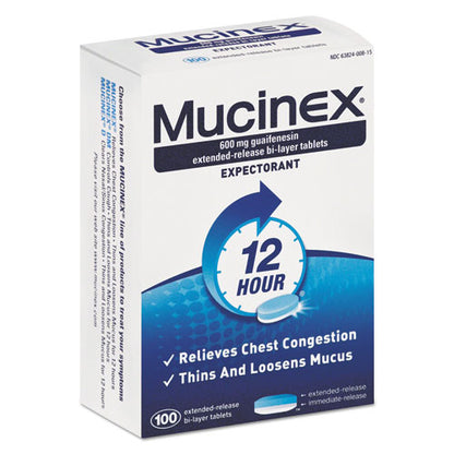Mucinex Expectorant Regular Strength, 100 Tablets-Box, 12 Box-Carton 63824-00815