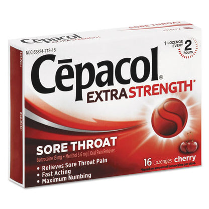 Cepacol Exta Strength Sore Throat Lozenge, Cherry, 16-Box, 24 Boxes-Carton 63824-71016