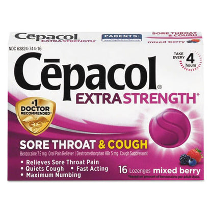 Cepacol Sore Throat and Cough Lozenges, Mixed Berry, 16-Pack, 24 Packs-Carton 63824-74016