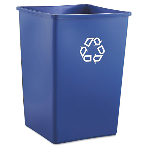 Rubbermaid Commercial Recycling Container, Square, Plastic, 35 gal, Blue FG395873BLUE