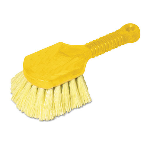 Rubbermaid Commercial Long Handle Scrub, 8" Plastic Handle, Gray Handle w-Yellow Bristles FG9B2900YEL