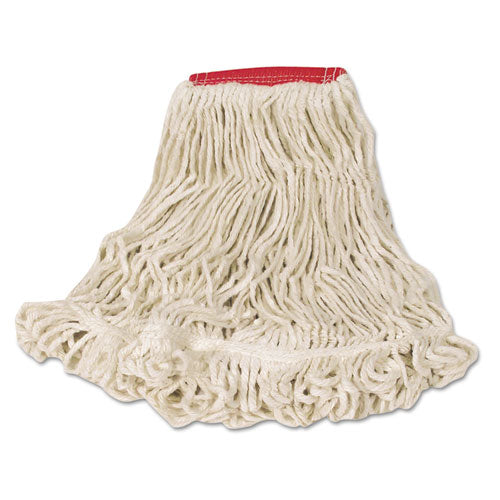 Rubbermaid Commercial Super Stitch Looped-End Wet Mop Head, Cotton-Synthetic, Large Size, Red-White FGD25306WH00