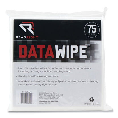 Read Right DataWipe Office Equipment Cleaner, Cloth, 6 x 6, White, 75-Pack RR1250