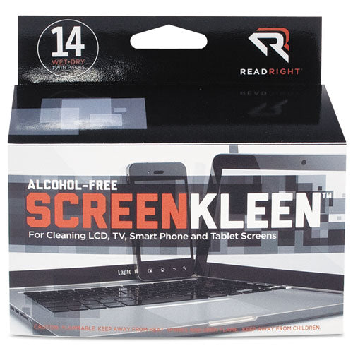 Read Right ScreenKleen Alcohol-Free Wipes, Cloth, 5 x 5, 14-Box RR1291