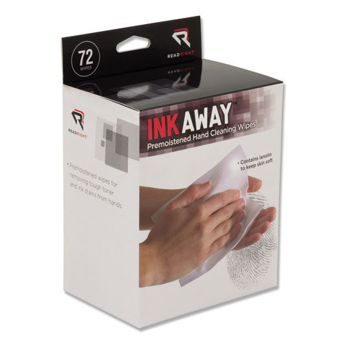 Read Right Ink Away Hand Cleaning Pads, Cloth, White, 72-Pack RR1302