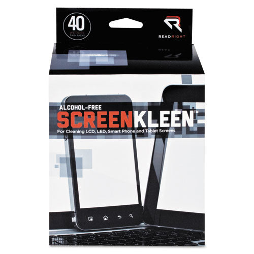 Read Right ScreenKleen Alcohol-Free Wet Wipes, Cloth, 5 x 5, 40-Box RR1391