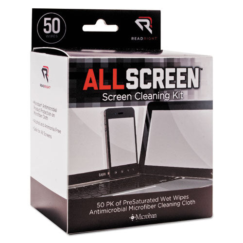 Read Right AllScreen Screen Cleaning Kit, 50 Wipes, 1 Microfiber Cloth RR15039