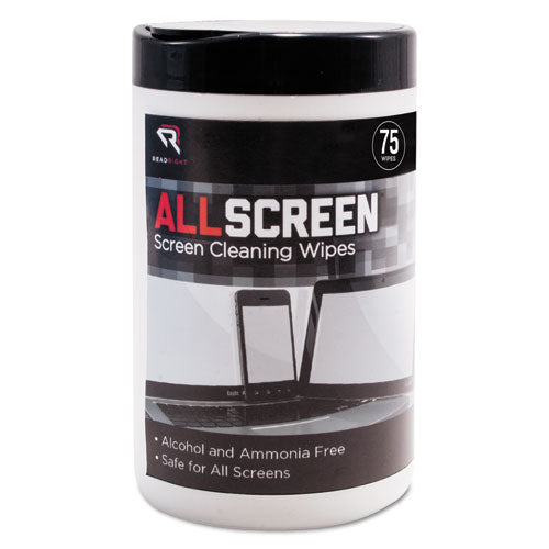 Read Right AllScreen Screen Cleaning Wipes, 6" x 6", White, 75-Tub RR15045