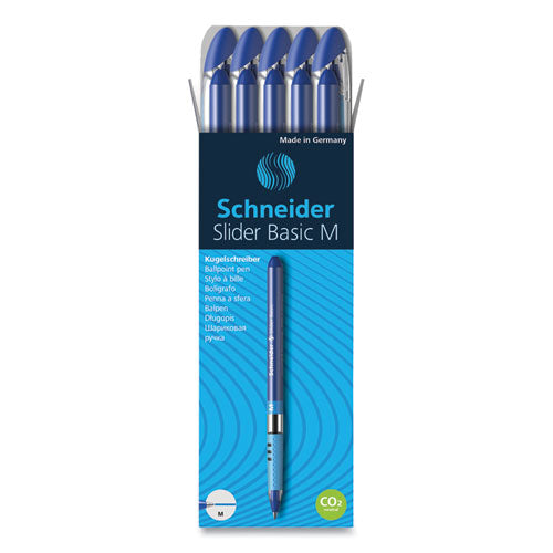 Schneider Slider Ballpoint Pen, Stick, Medium 0.8 mm, Blue Ink, Blue-Silver Barrel, 10-Box 151103