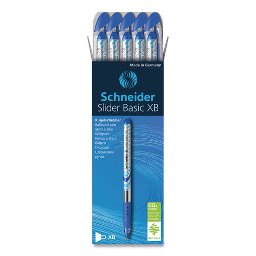 Schneider Slider Ballpoint Pen, Stick, Extra-Bold 1.4 mm, Blue Ink, Blue-Silver Barrel, 10-Box 151203