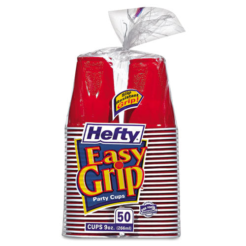 Hefty Easy Grip Disposable Plastic Party Cups, 9 oz, Red, 50-Pack C20950