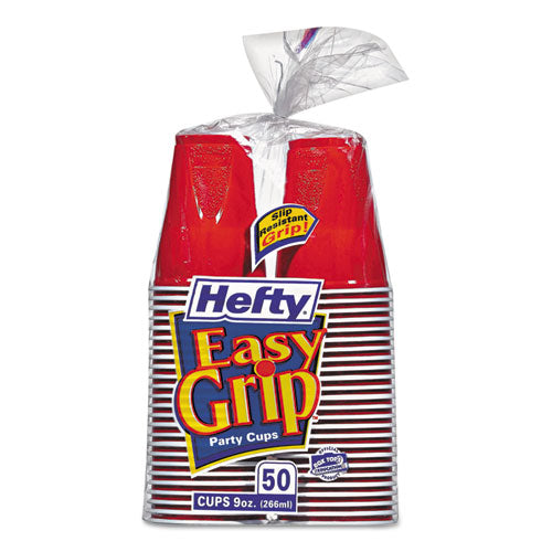 Hefty Easy Grip Disposable Plastic Party Cups, 9 oz, Red, 50-Pack, 12 Packs-Carton PAC C20950