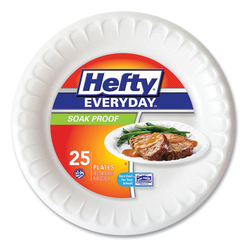 Hefty Soak Proof Tableware, Foam Plates, 10.25" dia, White, 25-Pack D21029
