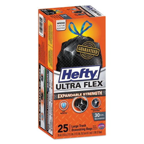 Hefty Ultra Flex Waste Trash Bags 30 Gallon Black (150 Bags) E80627