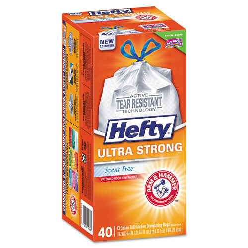 Hefty Ultra Strong Tall Kitchen and Trash Bags, 13 gal, 0.9 mil, 23.75" x 24.88", White, 40-Box, 6 Boxes-Carton E8-8338