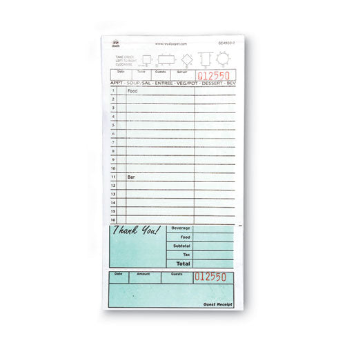AmerCareRoyal Guest Check Book, Two-Part Carbonless, 4.2 x 8.6, 1-Page, 50 Forms-Book, 50 Books-Carton GC4900-2