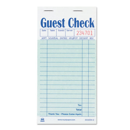 AmerCareRoyal Guest Check Book, Two-Part Carbon, 3.5 x 6.7, 1-Page, 50-Book, 50 Books-Carton GC6000-2