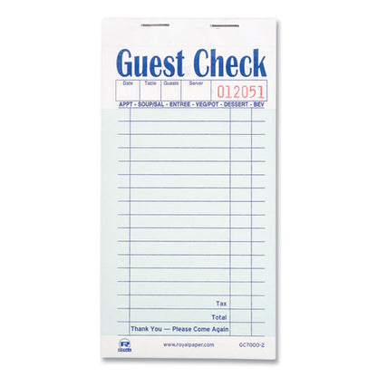 AmerCareRoyal Guest Check Book, Two-Part Carbonless, 3.6 x 6.7, 1-Page, 50-Book, 50 Books-Carton GC7000-2