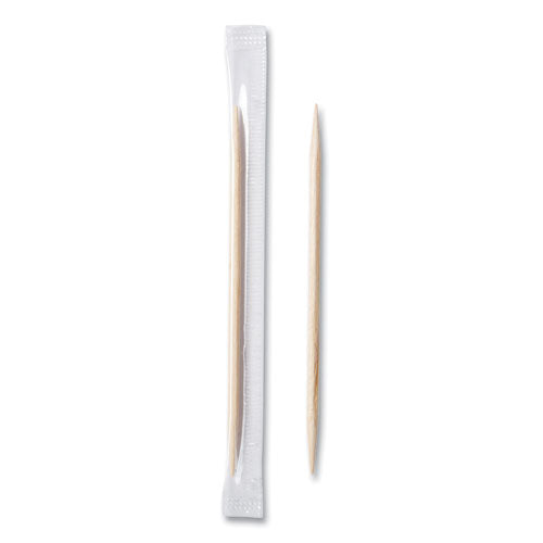 AmerCareRoyal Cello-Wrapped Round Wood Toothpicks, 2.5", Natural, 1,000-Box, 15 Boxes-Carton RIW15