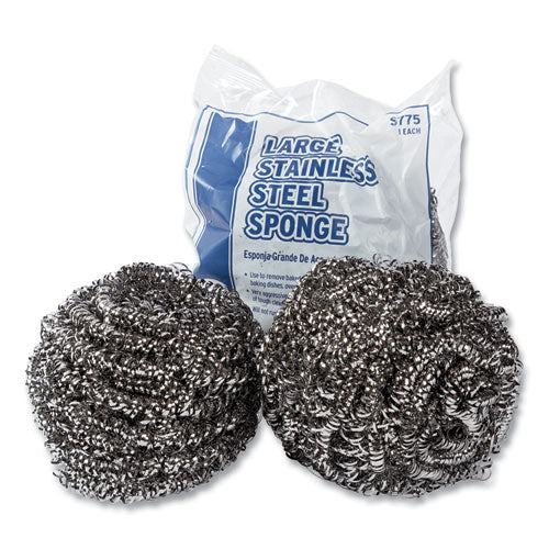 AmerCareRoyal Stainless Steel Sponge, Polybagged, 1.75 oz, Gray, 12-Pack, 6 Packs-Carton S775-6