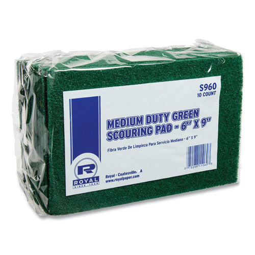 AmerCareRoyal Medium-Duty Scouring Pad, 6 x 9, Green, 10 Pads-Pack, 6 Packs-Carton S960