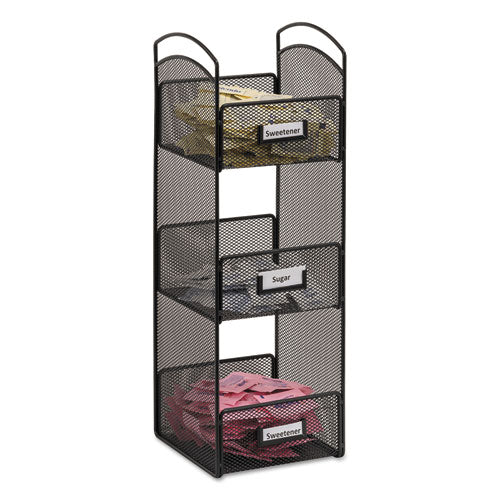 Safco Onyx Breakroom Organizers, 3 Compartments, 6 x 6 x 18, Steel Mesh, Black 3290BL