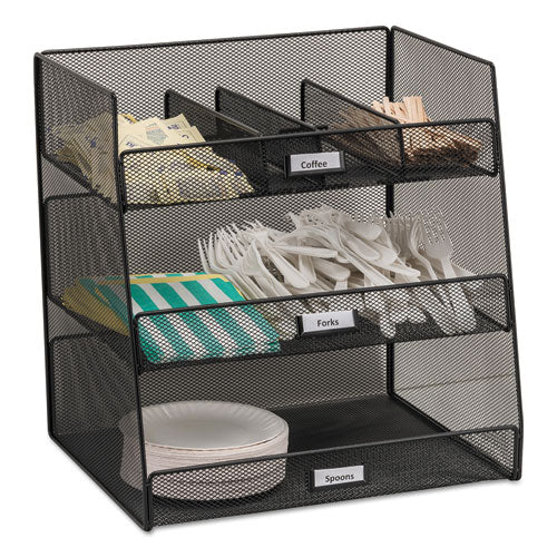Safco Onyx Breakroom Organizers, 3 Compartments,14.625x11.75x15, Steel Mesh, Black 3293BL